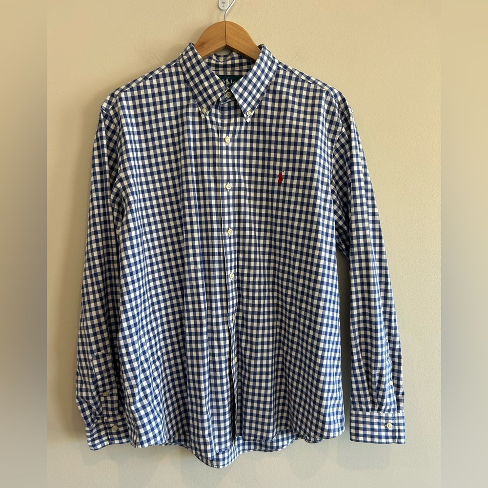 NEW CONDITION Polo by Ralph Lauren Navy and White Checkered Shirt in XL.